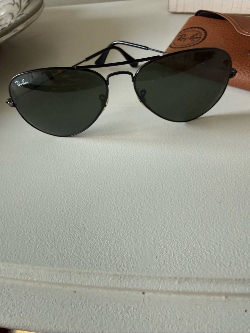 Ray-Ban Aviator Sunglasses - Black Frame with Dark Green Lenses